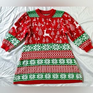 Girls Christmas Sweater Dress Size 4T Red Green Fair Isle Reindeer Holiday Knit